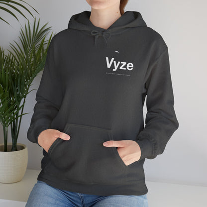 Vyze Logo Hoodie — Minimal Black Pullover with Small Chest Print