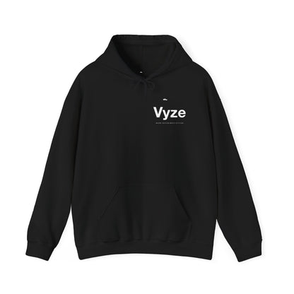 Vyze Logo Hoodie — Minimal Black Pullover with Small Chest Print