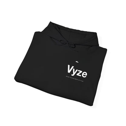 Vyze Logo Hoodie — Minimal Black Pullover with Small Chest Print