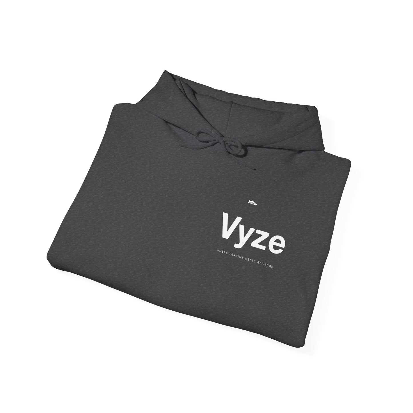 Vyze Logo Hoodie — Minimal Black Pullover with Small Chest Print