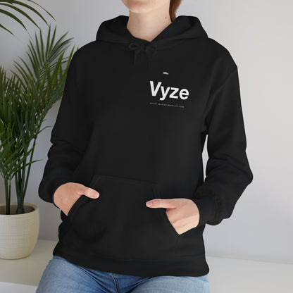 Vyze Logo Hoodie — Minimal Black Pullover with Small Chest Print