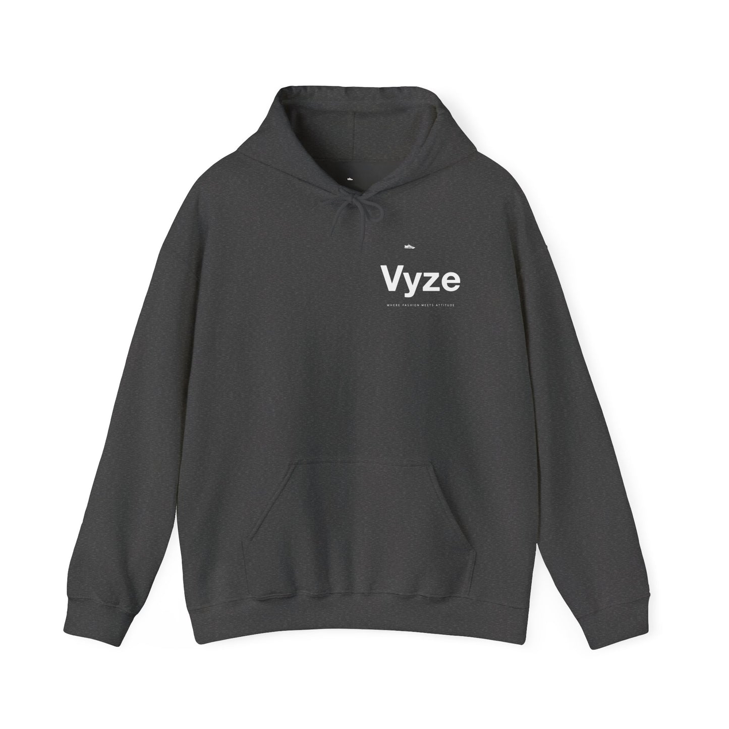 Vyze Logo Hoodie — Minimal Black Pullover with Small Chest Print