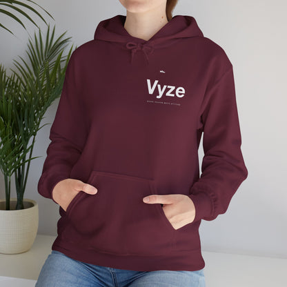 Vyze Logo Hoodie — Minimal Black Pullover with Small Chest Print