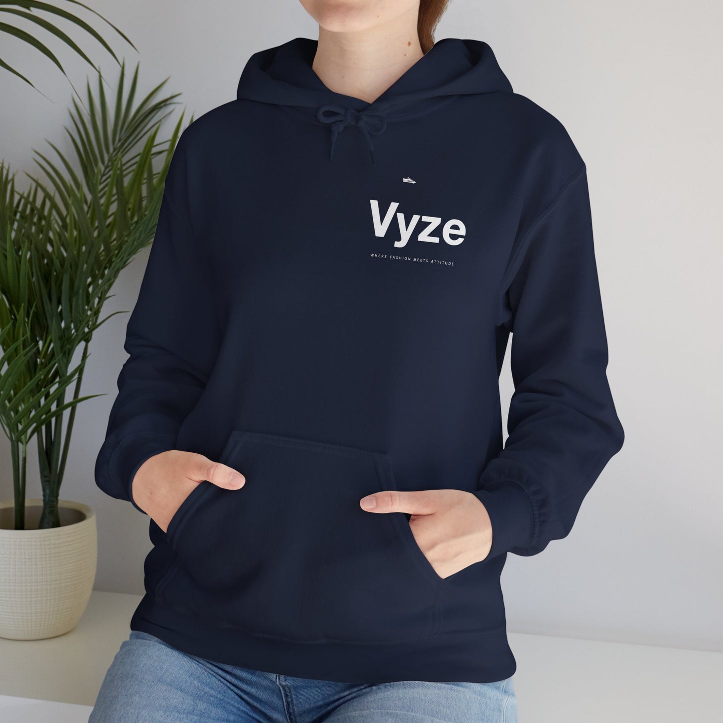 Vyze Logo Hoodie — Minimal Black Pullover with Small Chest Print